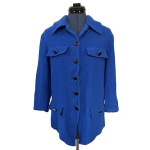 ST JOHN Collection Blue Buttoned Cargo Pocket Knit Jacket Quiet Luxury Utility L
